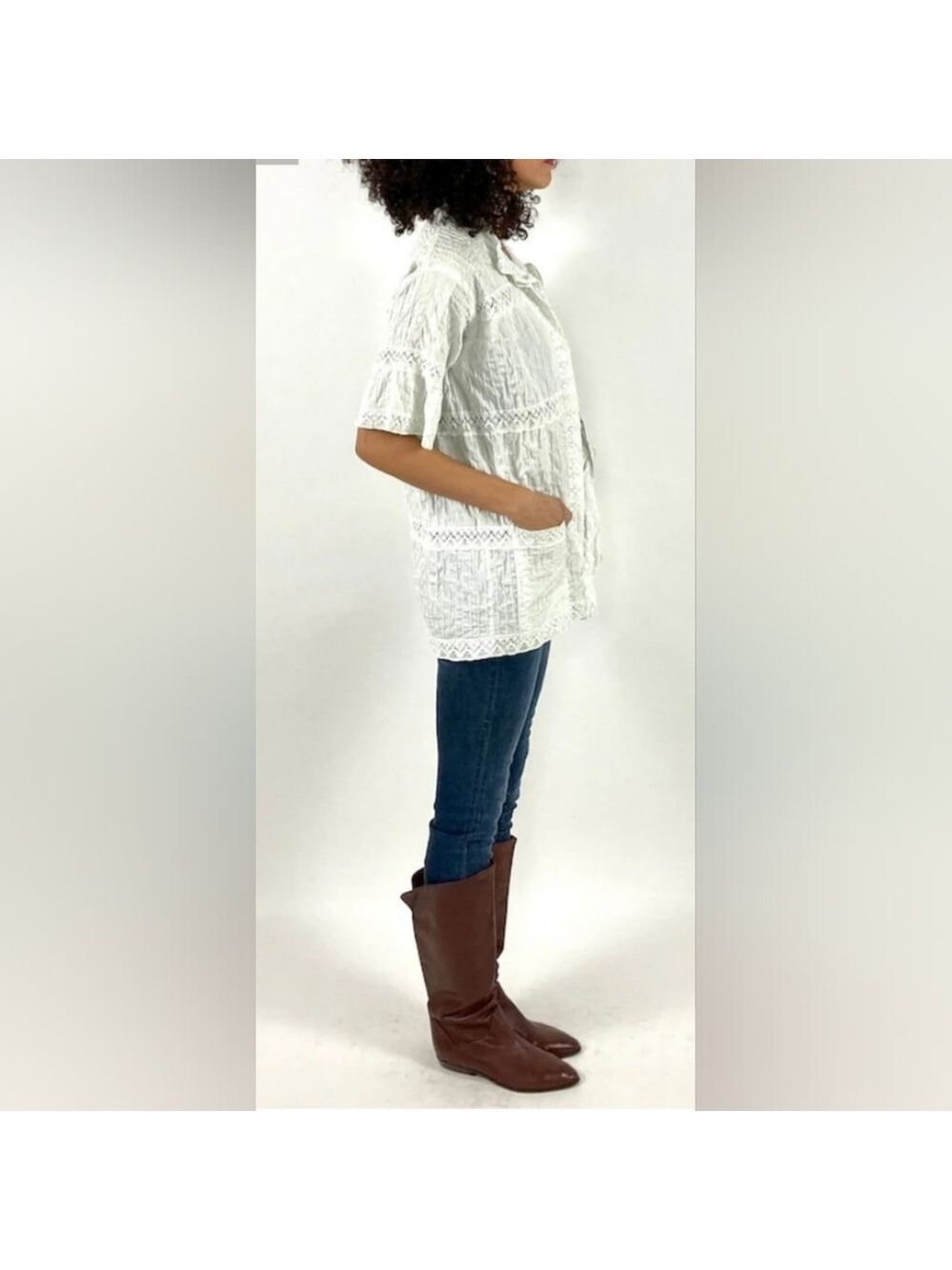 White Cotton Pintuck Tunic Lace Cottagecore Grandmacore One Size - Picture 7 of 15